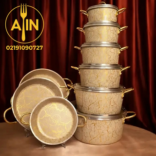 قابلمه سرویس ۱۵پارچه کوشا ماربل کرم طلایی