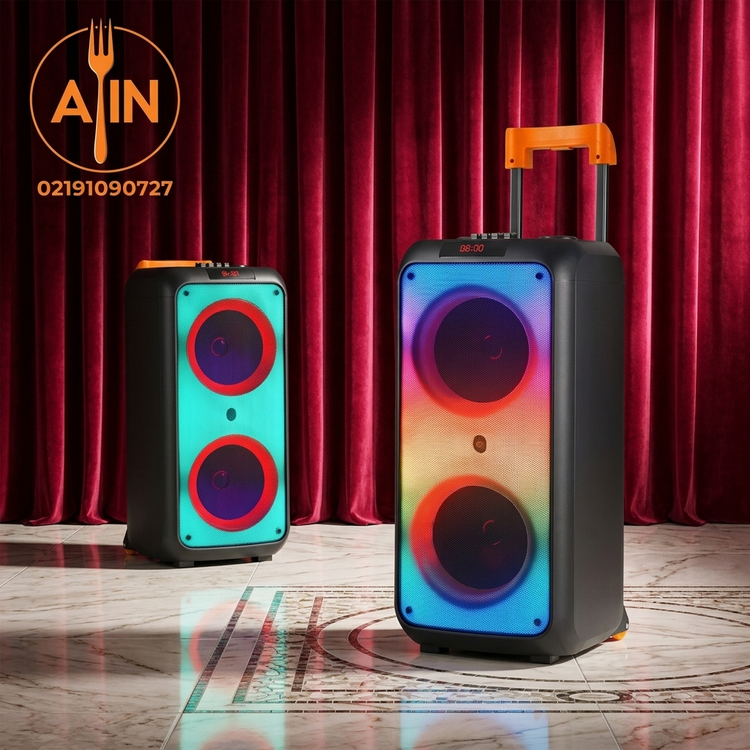 اسپیکر شارژی چمدانی دوتایی ۸ اینچ NDR1095 به همراه میکروفن بیسیم نورپردازی RGB و ریموت کنترل