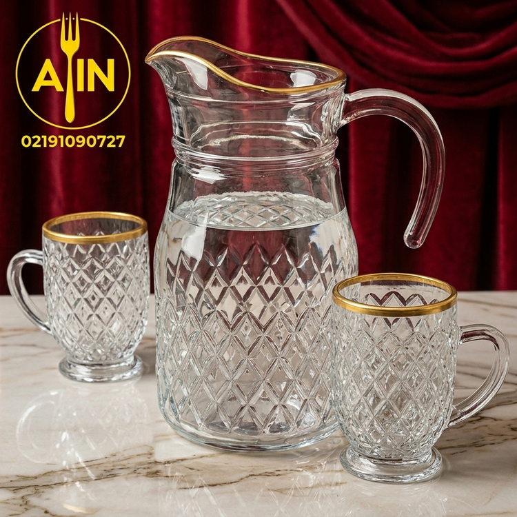 پارچ و لیوان لب طلا مدل میشل