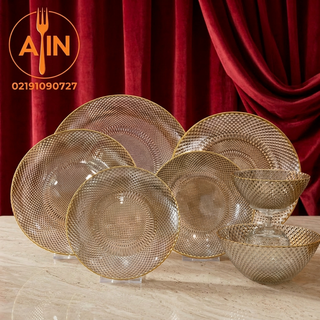 بلور سرویس ۳۳پارچه پیکسل شامپاینی لب طلا نوری تازه