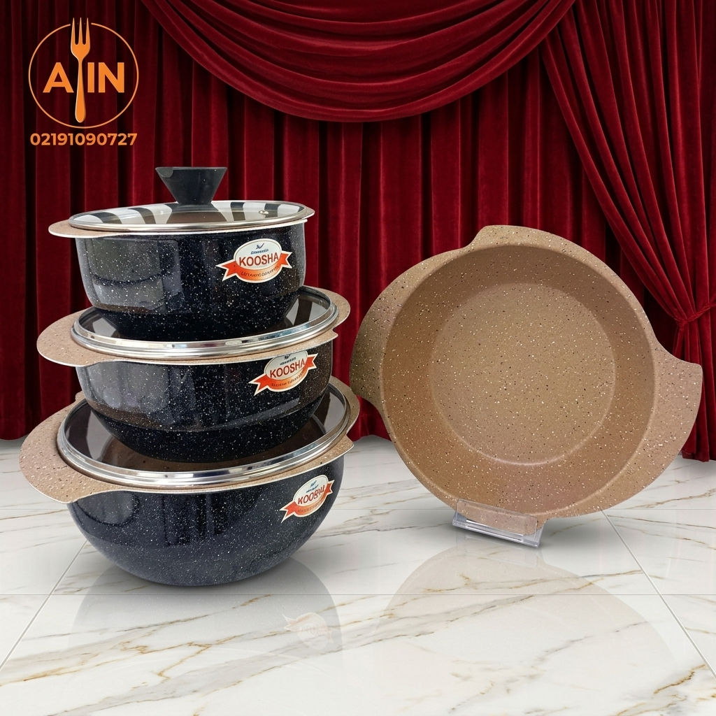 قابلمه سرویس ۸ پارچه دسته پروانه ای کوشا رنگ مشکی