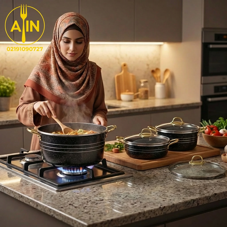 قابلمه سرویس۱۴پارچه کوشا فورج رنگ مشکی براق