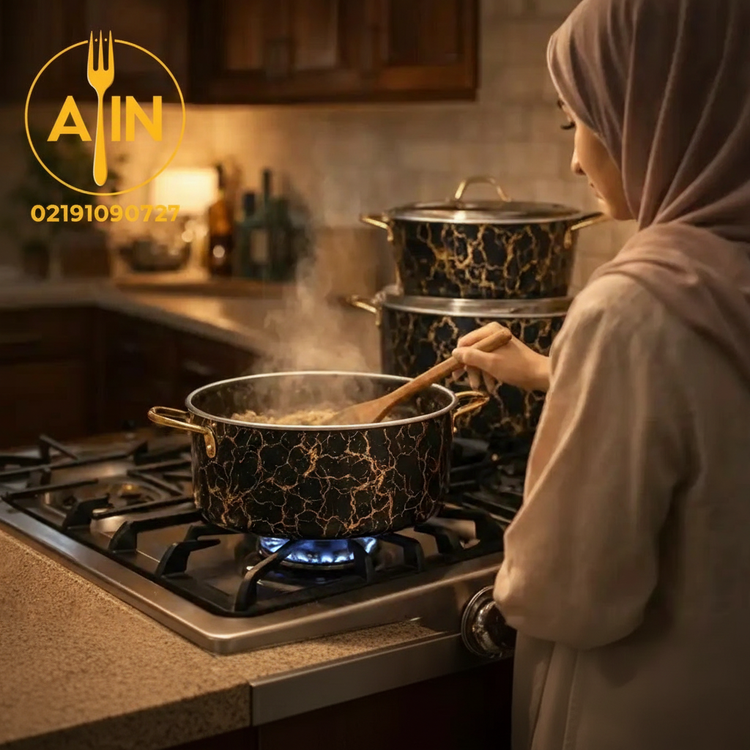 قابلمه سرویس۷پارچه کوشا فورج ماربل مشکی طلایی